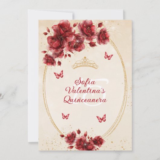 Rood & Goud Quinceañera Uitnodiging (Achterkant)