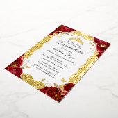 Rood Goud Roos Kant Vlinder Quinceanera Verjaardag Folie Uitnodiging (Gedraaid)