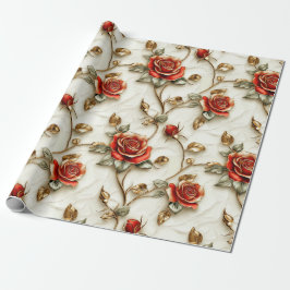 Rood Goud Rozen Cadeaupapier
