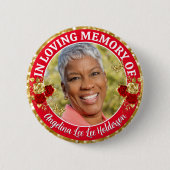 Rood & Goud Rozen Elegant Gedenkteken Uitvaart Fot Ronde Button 5,7 Cm (Voorkant)