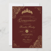 Rood & Goud Rozen Elegant Quinceañera Kaart (Voorkant)