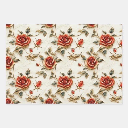 Rood Goud Rozen  Inpakpapier Vel (Voorkant 3)