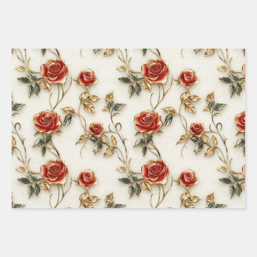 Rood Goud Rozen  Inpakpapier Vel (Voorkant 2)