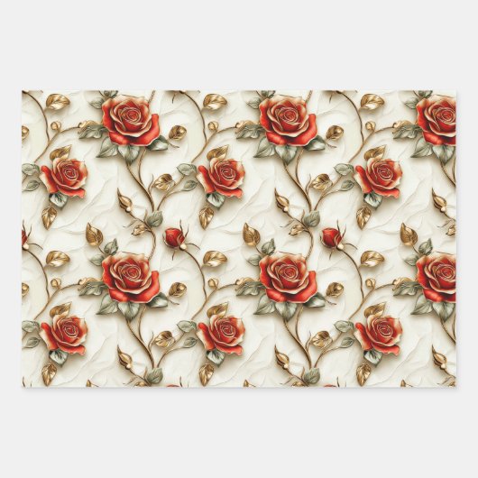 Rood Goud Rozen  Inpakpapier Vel (Voorkant)