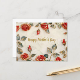 Rood Goud Rozen Moederdag Feestdagenkaart