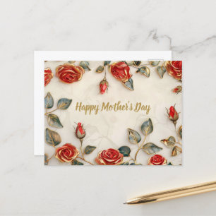 Rood Goud Rozen  Moederdag Feestdagenkaart