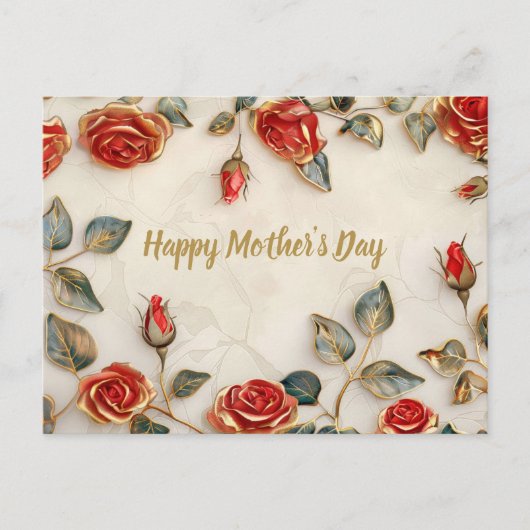Rood Goud Rozen Moederdag Feestdagenkaart (Voorkant)