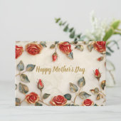 Rood Goud Rozen Moederdag Kaart (Staand voorkant)