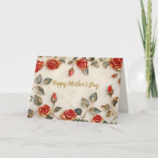 Rood Goud Rozen Moederdag Kaart (Voorkant)