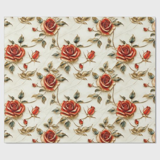 Rood Goud  Rozen Wrapping Paper Cadeaupapier (Vlak)