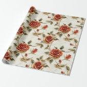 Rood Goud  Rozen Wrapping Paper Cadeaupapier (Uitgerold)