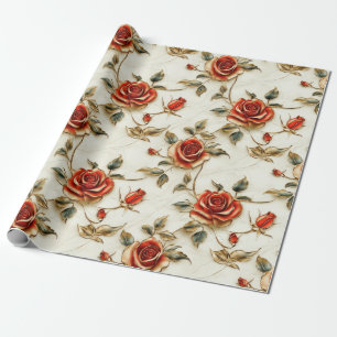 Rood Goud  Rozen Wrapping Paper Cadeaupapier