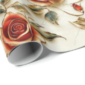 Rood Goud  Rozen Wrapping Paper Cadeaupapier (Rol Hoek)