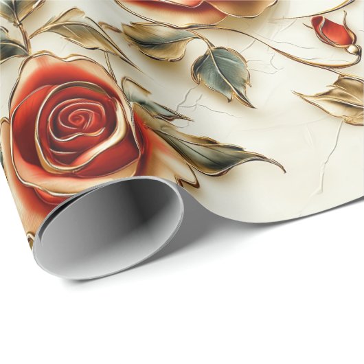 Rood Goud  Rozen Wrapping Paper Cadeaupapier (Rol Hoek)