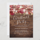 Rood Goud Rustiek Bladerlicht Kerstfeest Kaart (Voorkant)