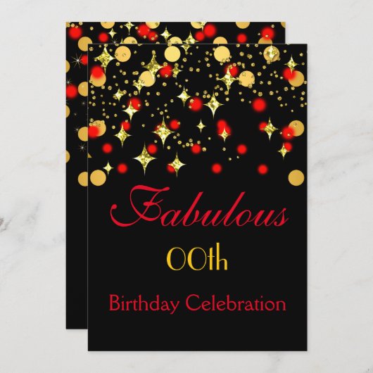 Rood Goud Schitterende Lichten Verjaardagsfeestje Kaart (Voorkant / Achterkant)