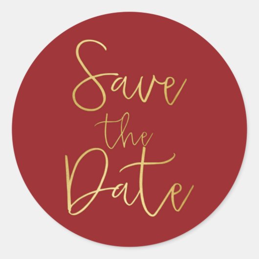 Rood & Goud Schrift Type SAVE THE DATE Sticker (Voorkant)