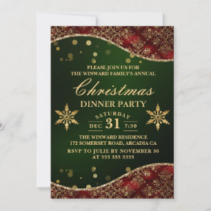 Rood & Goud Sierlijk Fluwelen Golven Kerst Diner Kaart