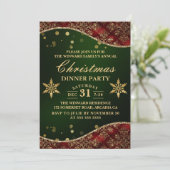 Rood & Goud Sierlijk Fluwelen Golven Kerst Diner Kaart (Staand voorkant)