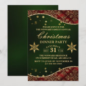 Rood & Goud Sierlijk Fluwelen Golven Kerst Diner Kaart (Voorkant / Achterkant)