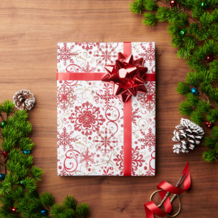 Rood & Goud Sneeuwvlok Patroon Cadeaupapier