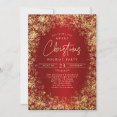 Rood & Goud Sneeuwvlokken Kerstmis Feest Kaart (Voorkant)