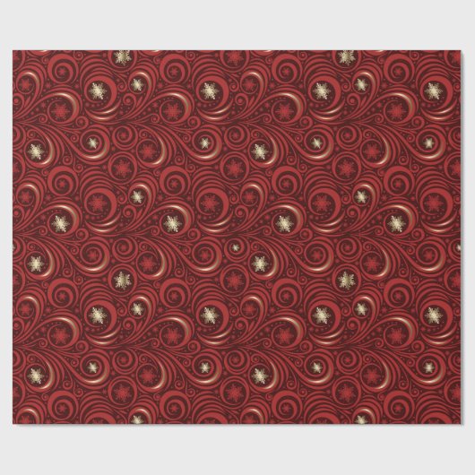 Rood Goud Snowflake Damask Patroon Wrapping Paper Cadeaupapier (Vlak)