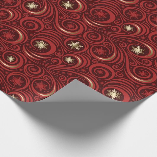 Rood Goud Snowflake Damask Patroon Wrapping Paper Cadeaupapier (Hoek)