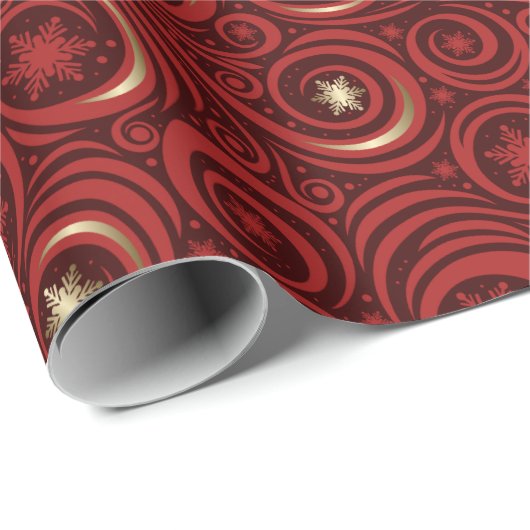 Rood Goud Snowflake Damask Patroon Wrapping Paper Cadeaupapier (Rol Hoek)