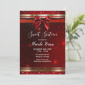 Rood & Goud Sparkle Chic Bow Holiday Sweet 16 Kaart (Staand voorkant)