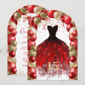 Rood Goud Sparkle Jurk Quinceañera Balloon Arch Kaart (Voorkant / Achterkant)