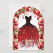 Rood Goud Sparkle Jurk Quinceañera Balloon Arch Kaart (Voorkant)