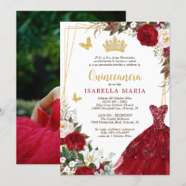 Rood Goud Tiara Quinceañera Uitnodiging in het Spa