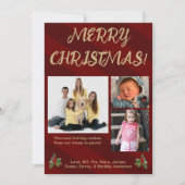 Rood & Goud Traditionele Streep Foto Kerstkaart (Voorkant)