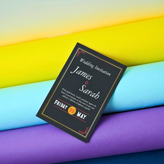 Rood & Goud Trouwen Custom Details Uitnodiging