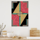 Rood, Goud, Turquoise Cyberpunk Art Deco Design Poster (Keuken)