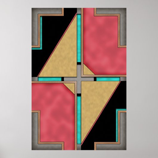 Rood, Goud, Turquoise Cyberpunk Art Deco Design Poster (Voorkant)