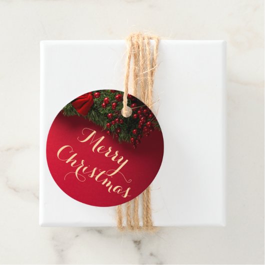 Rood & Goud Typografie Vrolijk Kerstfeest Bedankjes Labels (In situ)