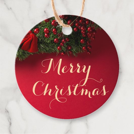 Rood & Goud Typografie Vrolijk Kerstfeest Bedankjes Labels (Voorkant)