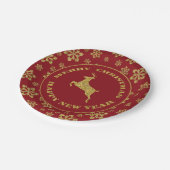 Rood Goud Vakantie Sneeuwvlok Rendier Papieren Bordje (Gekanteld)