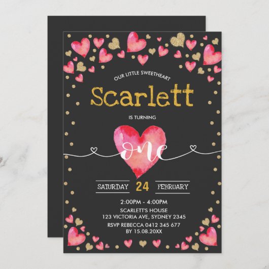 Rood Goud Valentijnse Liefje 1e Verjaardag Kaart (Voorkant / Achterkant)