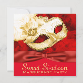 Rood Goud Veren Maskerade Feest Kaart