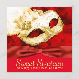 Rood Goud Veren Maskerade Feest Kaart