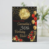 Rood & Goud Verjaardag Poster Bedankkaart (Staand voorkant)