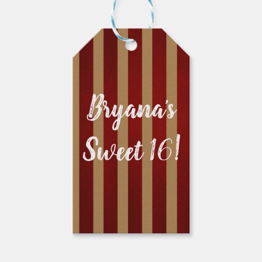 Rood & goud verticaal gestreept gestreept patroon  cadeaulabel (Voorkant)