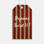 Rood & Goud Verticale Strepen Gestreept Patroonpar Cadeaulabel (Voorkant)