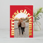 Rood & Goud Vet Typografie Ovale Foto Kerstmis Folie Feestdagenkaart (Staand Voorkant)