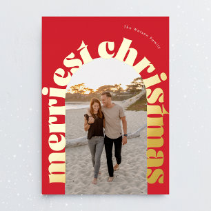 rood & goud vetgedrukte typografie ovale foto kers folie feestdagenkaart