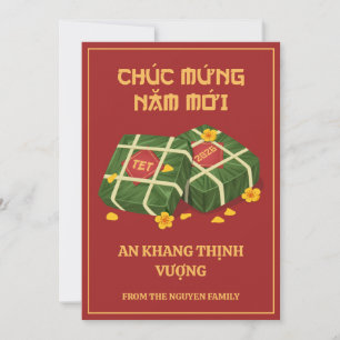 Rood & Goud Vietnamees Tet 2026 Banh Chung Feestdagenkaart