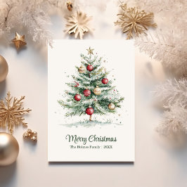 Rood & Goud Vintage Niet Foto Waterverf Kerst Feestdagenkaart